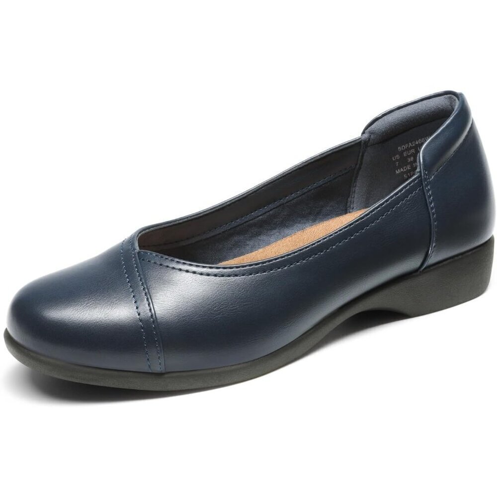 Dream Pairs Women's Navy Polyurethane (PU) Low Wedge Heels Ballet Flats